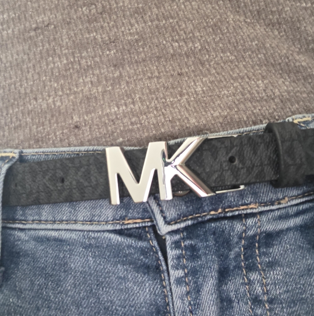 Michael Kors Black Belt with Silver MK Logo S/M 39" 1" Wide